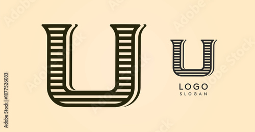 Vintage western letter U, country stylish old lettermark for retro bar logo, BBQ cafe, tattoo salon, saloon plaque, alcohol label. Vector illustration