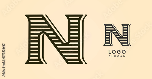 Vintage western letter N, country stylish old lettermark for retro bar logo, BBQ cafe, tattoo salon, saloon plaque, alcohol label. Vector illustration