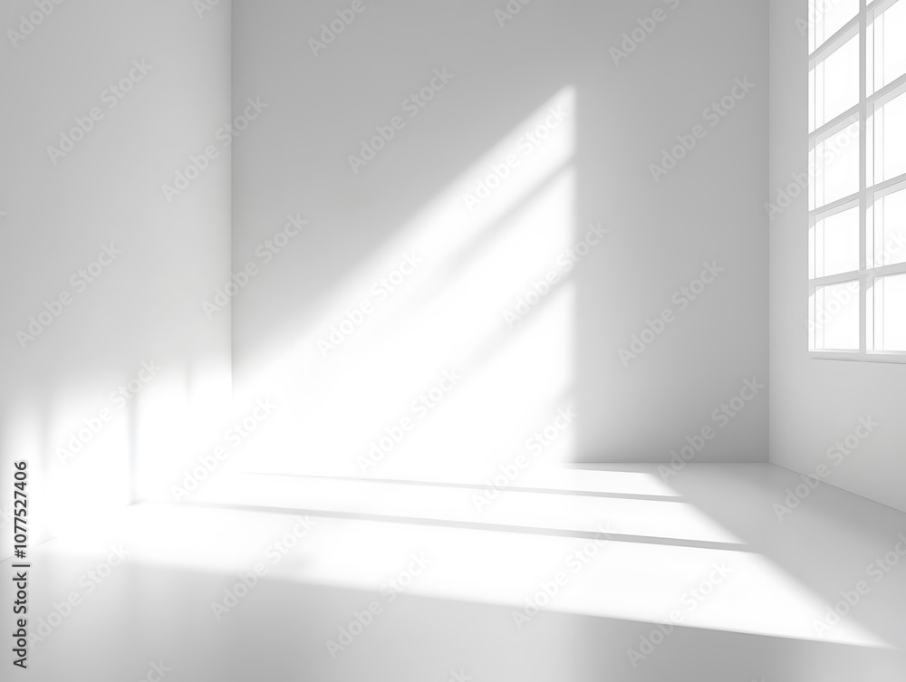 Empty White Room with Sunlight Streaks Through Window Empty White Room with Sunlight Streaks Through Window