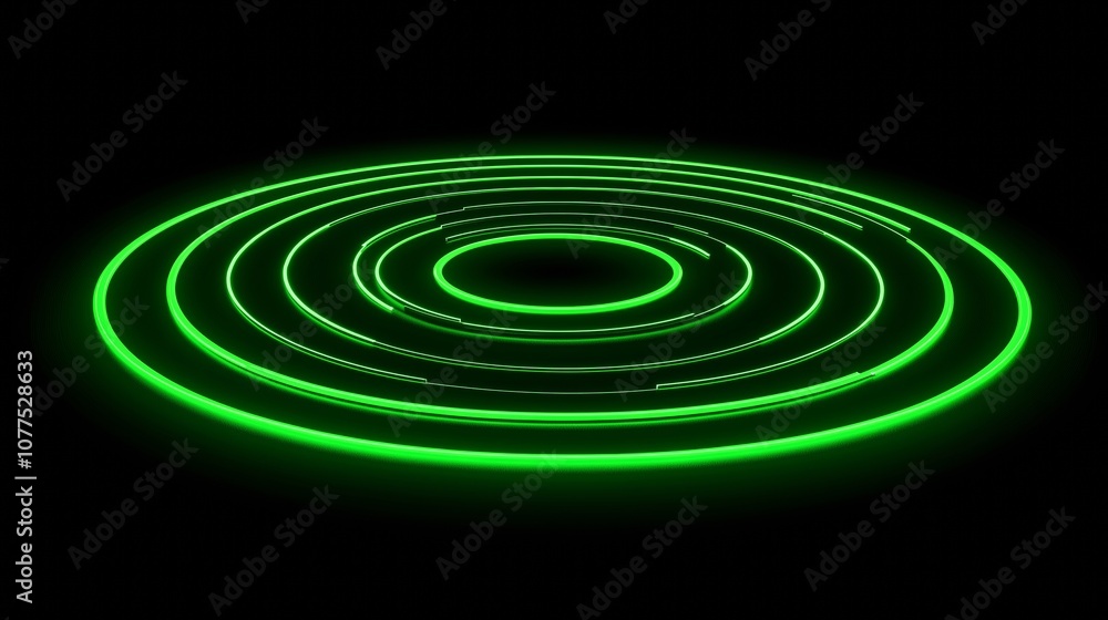 Fototapeta premium Green circle with a dark background. The circle is glowing and he is a part of a larger circle