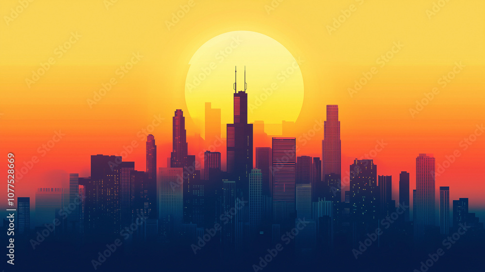 City skyline in silhouette against the setting sun for advertisement background. City skyline in silhouette against the setting sun for advertisement background.
