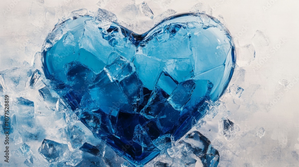 Blue crystal heart suspended in fractured ice generative ai Blue crystal heart suspended in fractured ice generative ai