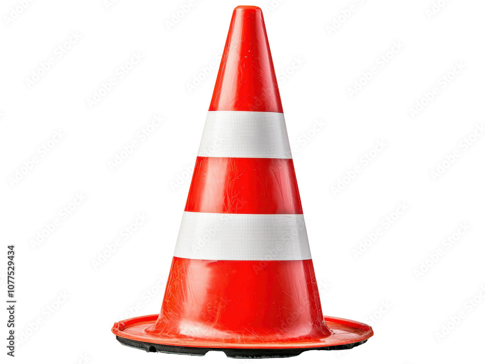 Bright Red Traffic Cone on White Background Bright Red Traffic Cone on White Background