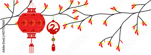 hanging Illustration background red  lanterns for new year chinese