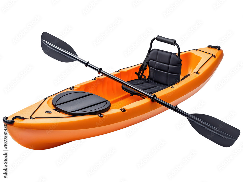Vibrant Orange Kayak with Black Seat and Paddles Vibrant Orange Kayak with Black Seat and Paddles