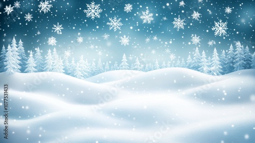 Wallpaper Mural Snow-Covered Winter Landscape with Falling Snowflakes and Pine Trees Torontodigital.ca