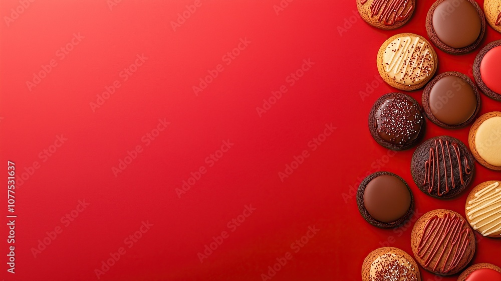 Christmas cookie frame design on a red background with space for holiday messages, featuring stars, trees, and festive shapes. Christmas cookie frame design on a red background with space for holiday messages, featuring stars, trees, and festive shapes.