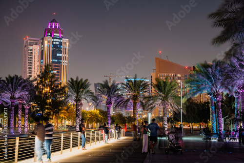 The beautiful newly developing city with many skyscrapers, shot during night