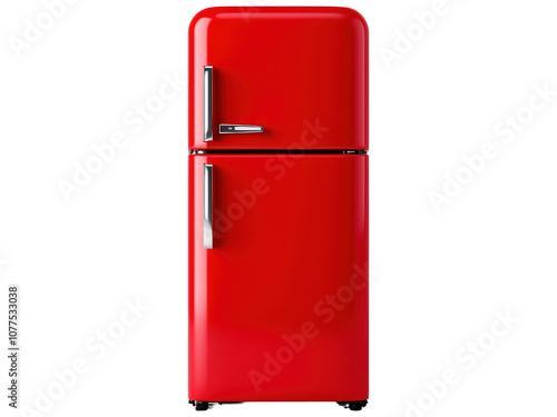 Bright Red Retro Style Refrigerator Appliance photo