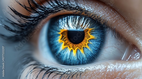 a blue and yellow eyeball