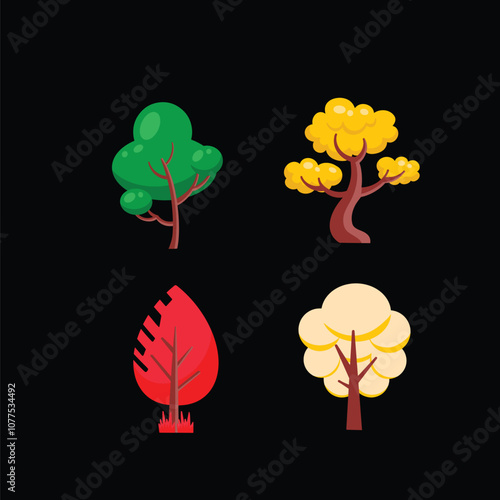 Flat design with various types of trees vibrant colors