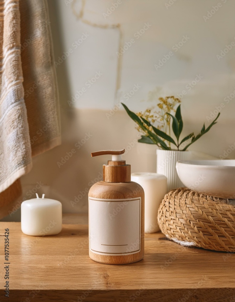 Wooden soap dispenser on counter Wooden soap dispenser on counter