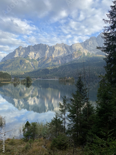 Eibsee with mountain reflection 