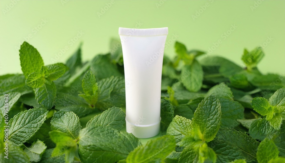 White tube on a bed of mint White tube on a bed of mint