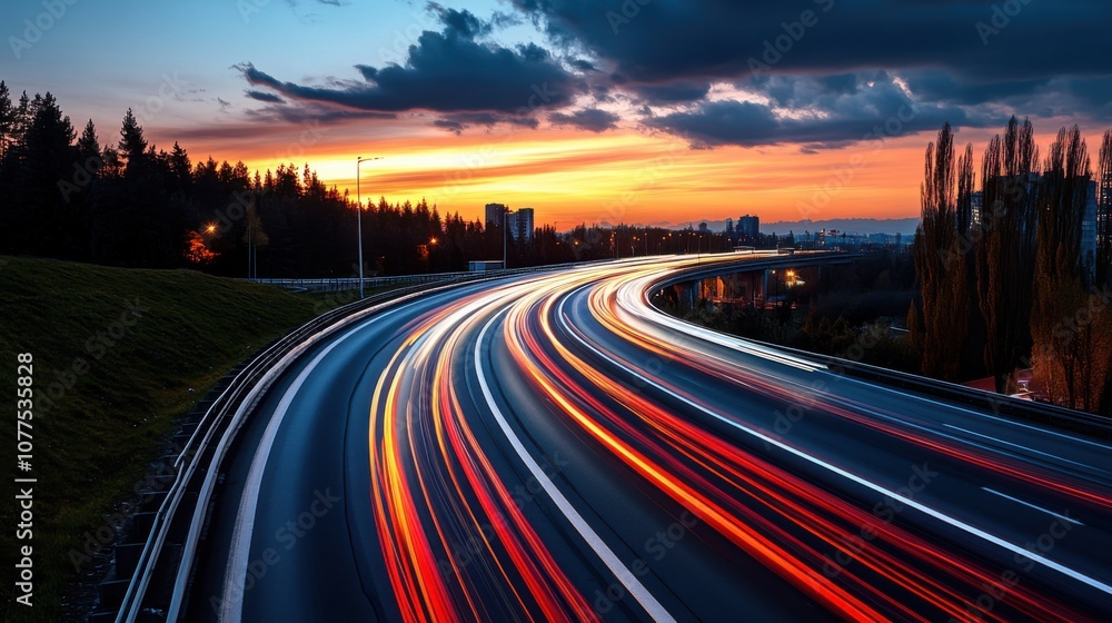Dynamic Traffic Flow at Sunset Dynamic Traffic Flow at Sunset