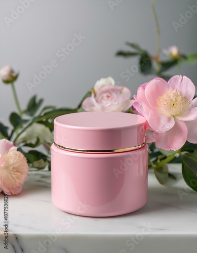 Pink jar with flowers