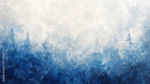 Abstract Blue and White Painting of a Forest