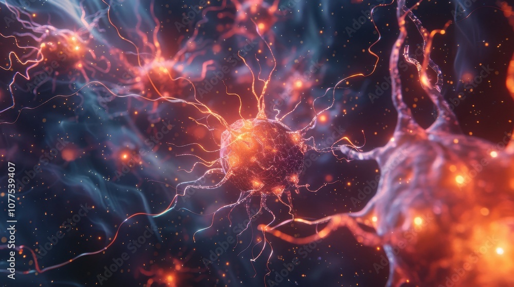 An artistic depiction of brain cells, using bright colors and abstract patterns An artistic depiction of brain cells, using bright colors and abstract patterns