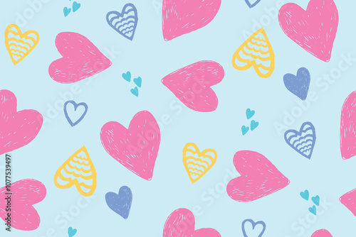 Abstract seamless hearts pattern. Love repeat print for girl textile, Valentines fay wrapping paper. 14 February holidays motives. Wedding hearts ornament. 