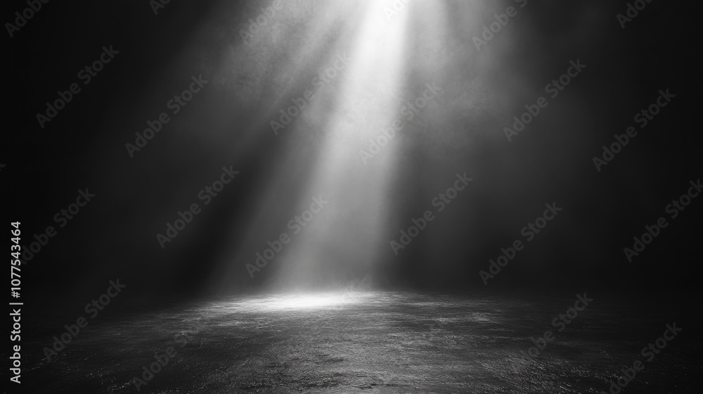 A dramatic beam of light illuminating a dark, misty space. A dramatic beam of light illuminating a dark, misty space.