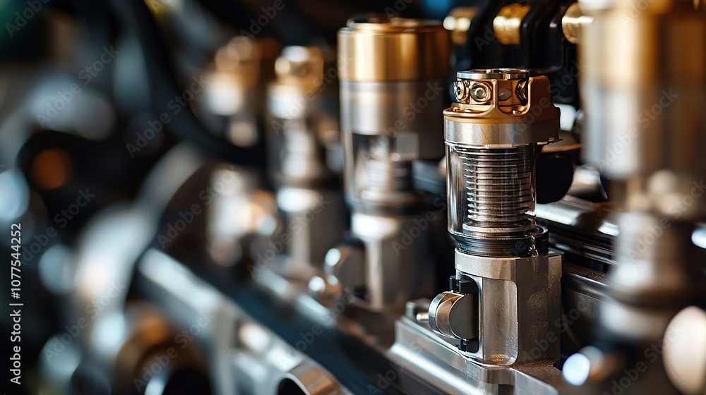 Detailed Close-Up of a Fuel Injection System Components in an Engine, Highlighting Precision and Technology in Automotive Engineering Detailed Close-Up of a Fuel Injection System Components in an Engine, Highlighting Precision and Technology in Automotive Engineering