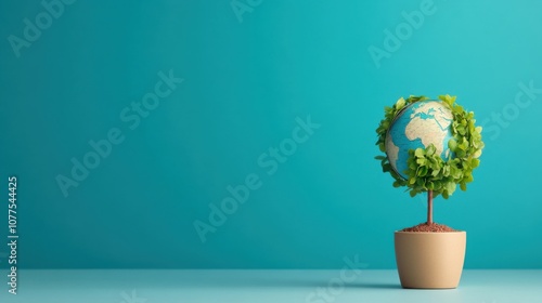 Green Plant with Globe Symbolizing Sustainability Efforts