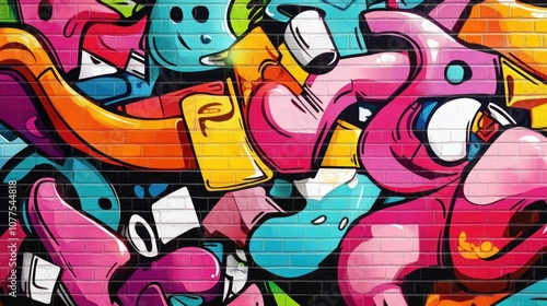 Wallpaper Mural Vibrant and colorful graffiti art on a brick wall. Perfect for adding an urban and rebellious touch to your projects. Torontodigital.ca
