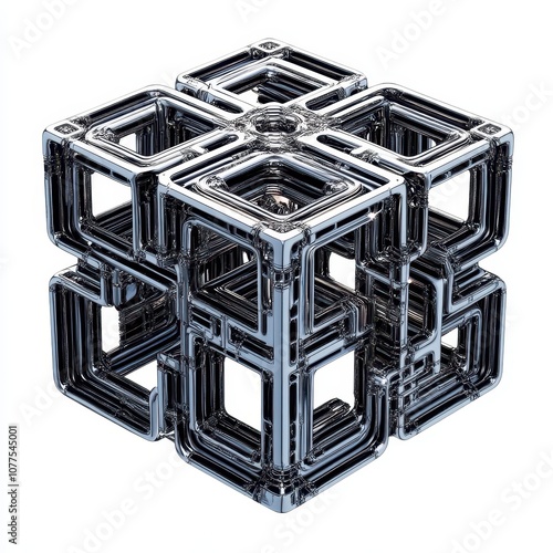 Futuristic metallic cube wi...