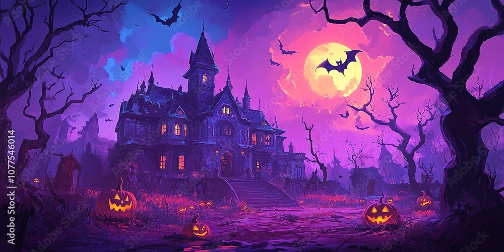 A spooky mansion with dark windows and gothic architecture A spooky mansion with dark windows and gothic architecture