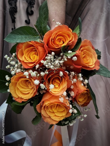 Wedding bouquet of orange roses