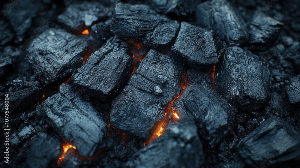 Close-up of glowing embers in a bed of charcoal. Close-up of glowing embers in a bed of charcoal.