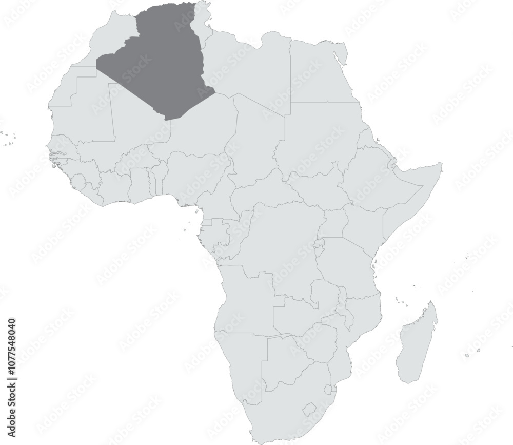 Vector illustration of the detailed national location map of ALGERIA within the great continent of Africa Vector illustration of the detailed national location map of ALGERIA within the great continent of Africa