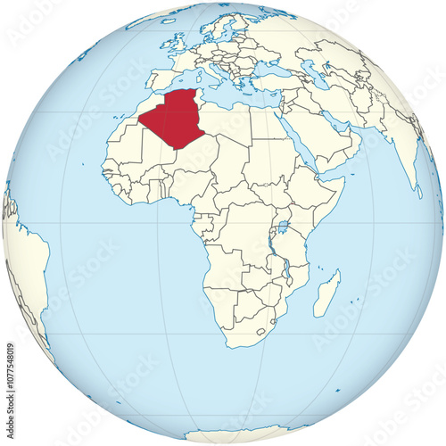 Vector illustration of the detailed national location map of ALGERIA within the great continent of Africa