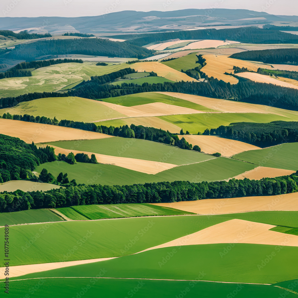 Fototapeta premium Colorful Patchwork of Farmland Fields and Rolling Hills