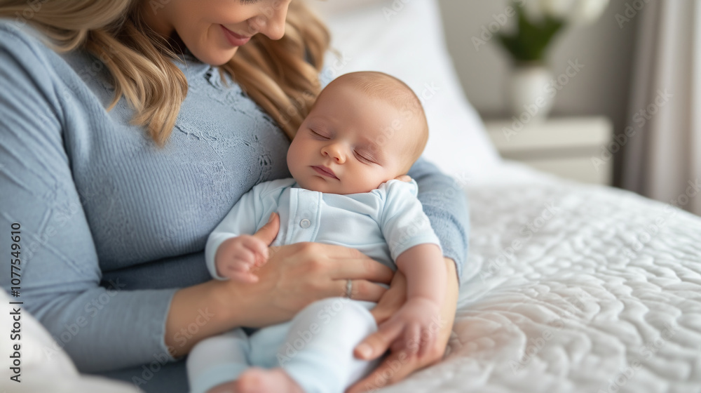 Mother holding her sleeping baby in a cozy setting, symbolizing warmth, love, and family bonding, perfect for themes of motherhood, early childhood, and nurturing care Mother holding her sleeping baby in a cozy setting, symbolizing warmth, love, and family bonding, perfect for themes of motherhood, early childhood, and nurturing care