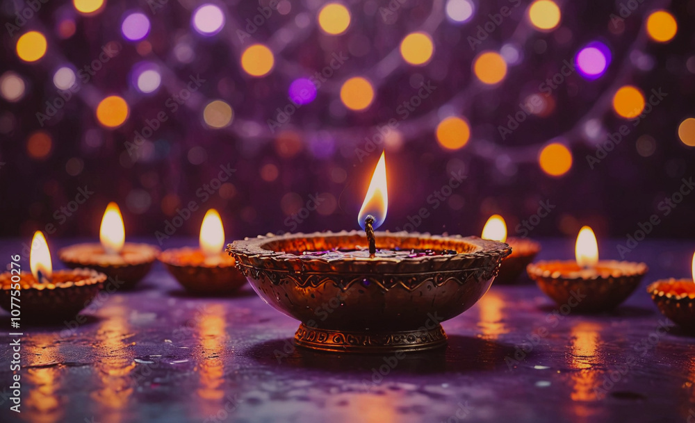 Lit candle is in a gold bowl with other lit candles Lit candle is in a gold bowl with other lit candles