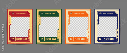 Collection of player frames for sports card template, Frames with space for team and player details
