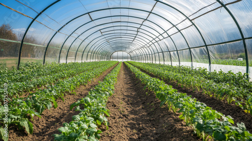 Farmers are using a special fabric to cover their potato fields. This helps protect the young potato plants from cold nights and creates a warm, greenhouse-like environment. photo