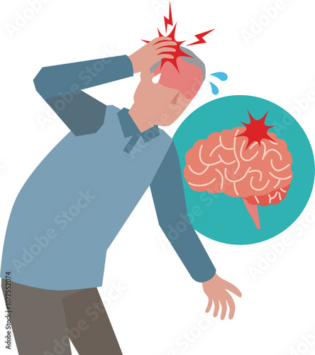 脳梗塞, 脳血栓, 脳内出血, 頭痛, 痛い, 痛み, 苦しい, 激痛, 脳外科, 手術, 緊急, 苦痛, 医療, 病気, ベクター, イラスト, 男性, 健康, シニア, 体調不良, 脳, 脳腫瘍, 脳卒中, くも膜下出血, 脳検診, 偏頭痛, 片頭痛, 脳炎, 健康診断, 診療, 検診, 診断, 診察, 患者, 中高年, 梗塞, お爺さん, おじいさん, お爺ちゃん, おじいちゃん, 高齢者,