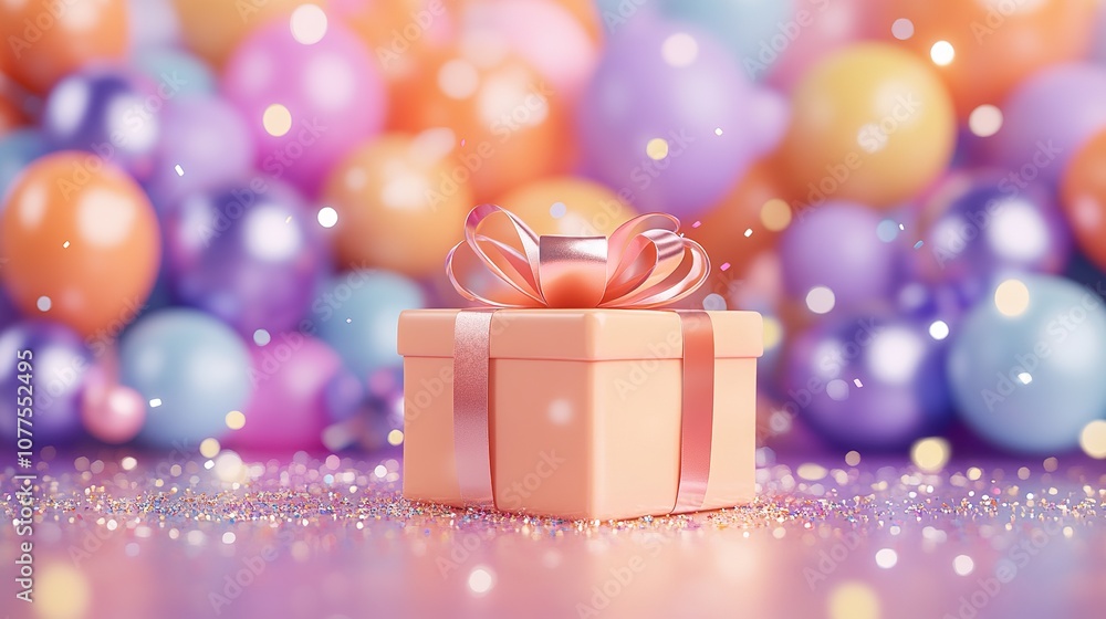 Gift Box with Pink Bow and Glitter on Pastel Background - 3D Illustration Gift Box with Pink Bow and Glitter on Pastel Background - 3D Illustration