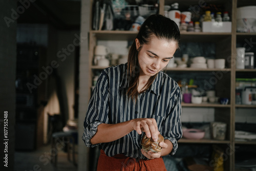 A pottery artist crafting delicate pieces in a cozy studio setting photo