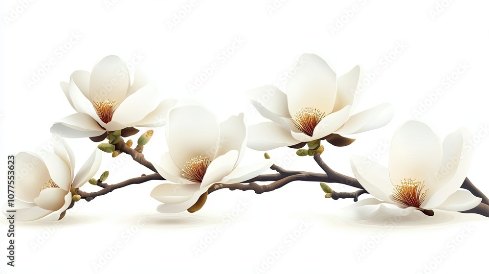 White Magnolia Blossoms on a Branch White Magnolia Blossoms on a Branch