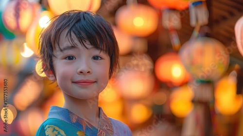 Embracing a colorful setting, a confident Asian kid's charismatic pose exudes natural charm and youthful confidence
