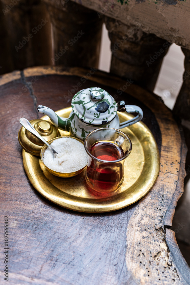 Traditional Tea Service on Wooden Table Traditional Tea Service on Wooden Table
