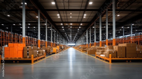 Modern Warehouse Interior with Boxes and Shelving