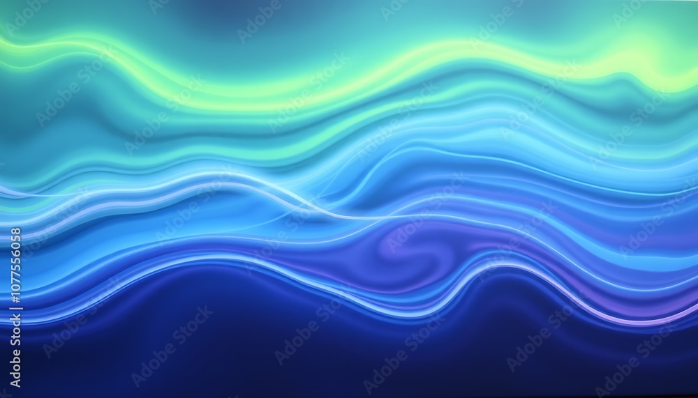 Fototapeta premium An abstract representation of the Northern Lights, with flowing waves of bright greens, blues, and purples dancing across the canvas. 
