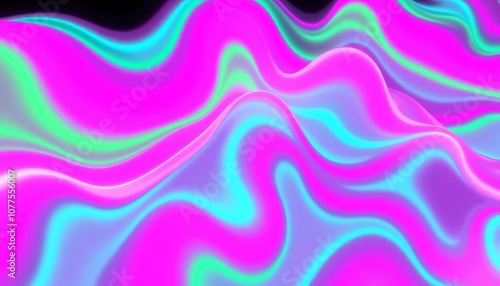 Bright, glowing waves of color flow seamlessly in shades of magenta, cyan, and lime green. 