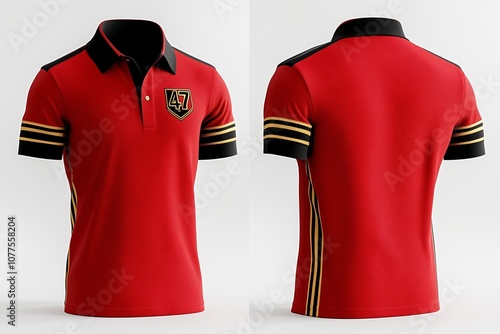 Sporty Red Polo Shirt with Number 47 and Striped Sleeves photo