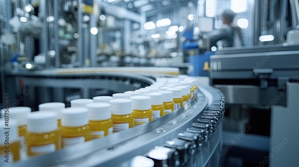 Bottles Moving on a Conveyor Belt in a Manufacturing Facility Bottles Moving on a Conveyor Belt in a Manufacturing Facility