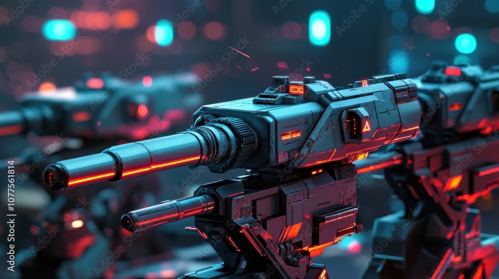 Futuristic weapons with glowing red lights. Futuristic weapons with glowing red lights.